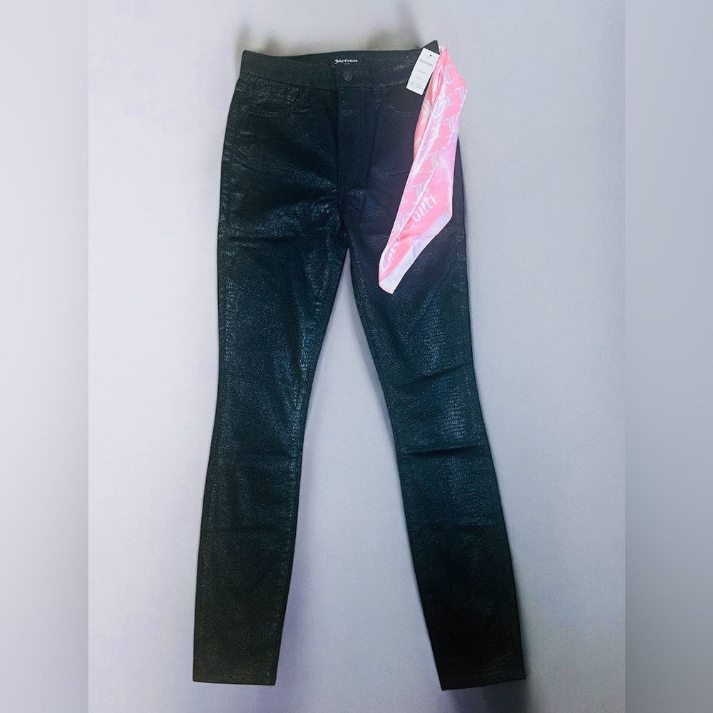 Juicy Couture Shiny Snake Skin Black Skinny Pants NWT